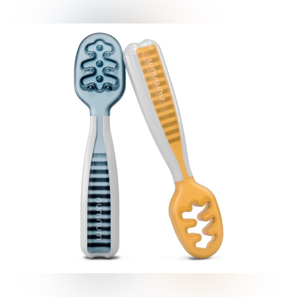 NumNum Baby Silicone Spoons Set for 6+ Months, BPA-Free, 2 Pack Blue/Orange - Picture 3 of 8